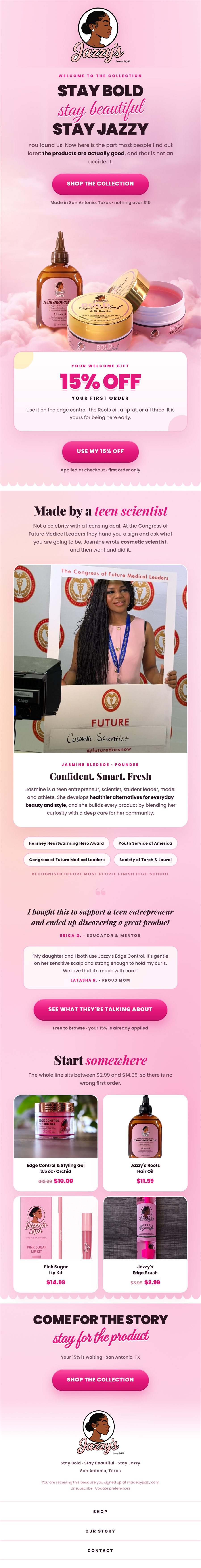 CopyPlug welcome email campaign for a beauty and hair care brand