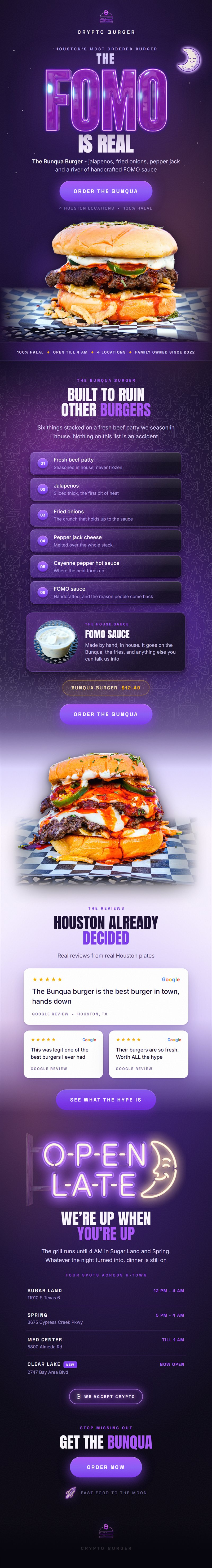 CopyPlug product launch email campaign for a Houston burger restaurant