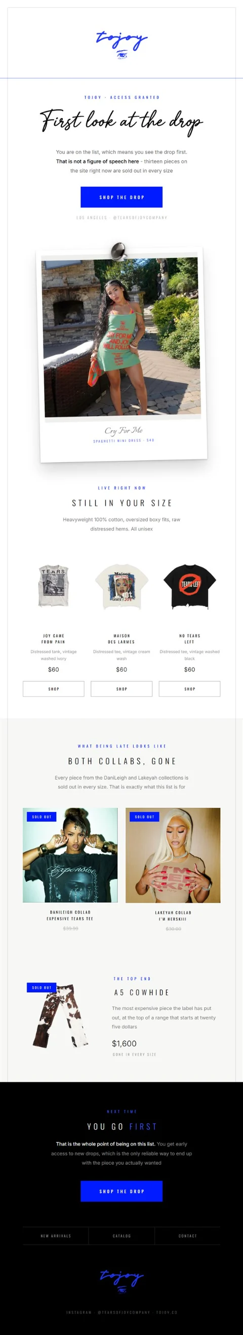 CopyPlug early access drop email design for a streetwear label